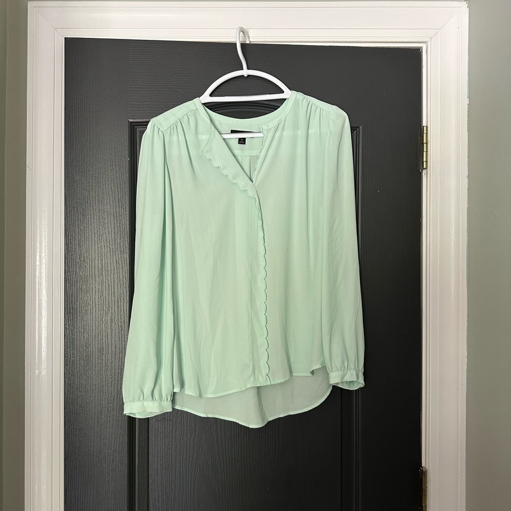J. Crew Mint Green Scallop Trim Blouse | Size M